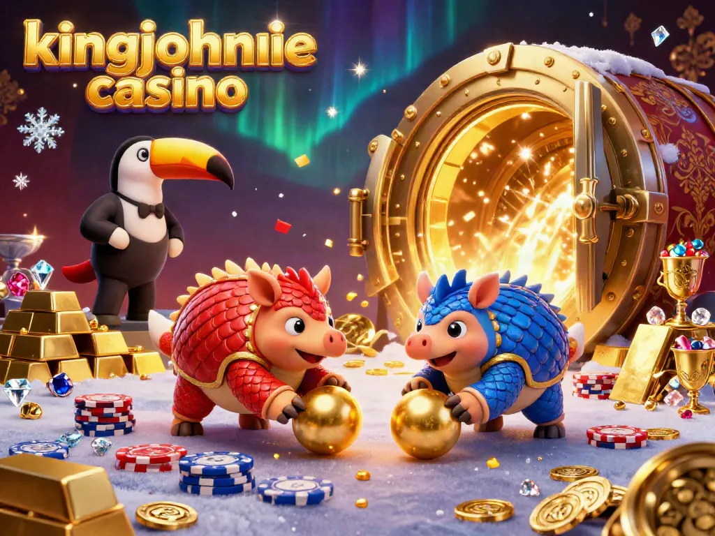 Rival pangolins compete at kingjohnnie casino in a vibrant, gold-filled gaming arena.