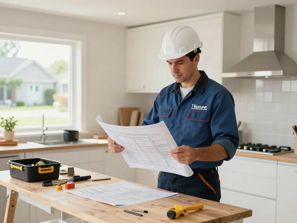 Step by step remodel timeline with trusted local contractor reviewing plans at a home renovation site.