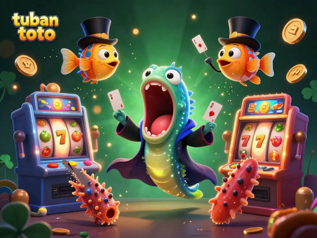 Experience magic with tuban toto in a vibrant casino scene featuring whimsical sea creatures and colorful slot machines.