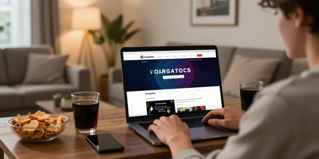 Engaging online gambling experience on Hargatoto site, cozy living room setup.
